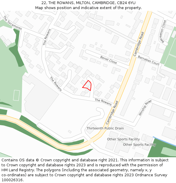 22, THE ROWANS, MILTON, CAMBRIDGE, CB24 6YU: Location map and indicative extent of plot