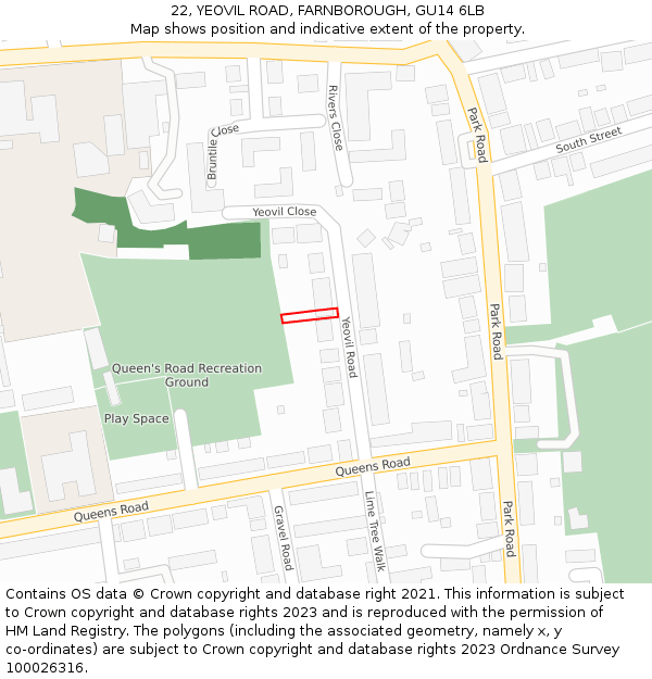 22, YEOVIL ROAD, FARNBOROUGH, GU14 6LB: Location map and indicative extent of plot
