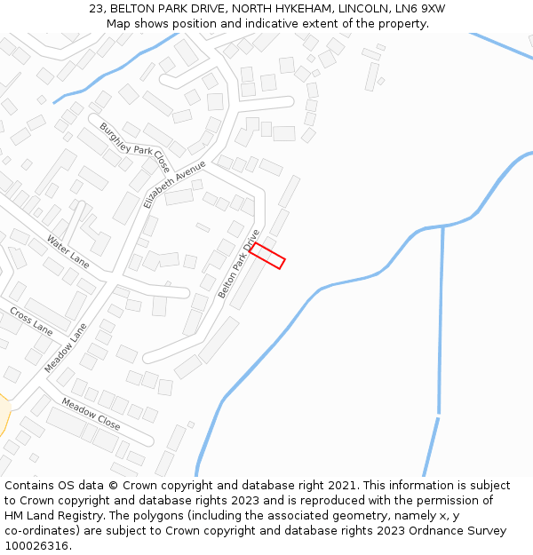 23, BELTON PARK DRIVE, NORTH HYKEHAM, LINCOLN, LN6 9XW: Location map and indicative extent of plot