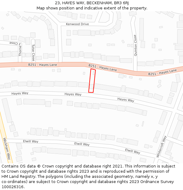23, HAYES WAY, BECKENHAM, BR3 6RJ: Location map and indicative extent of plot