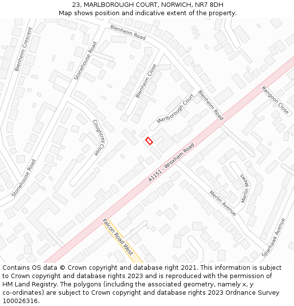 23, MARLBOROUGH COURT, NORWICH, NR7 8DH: Location map and indicative extent of plot