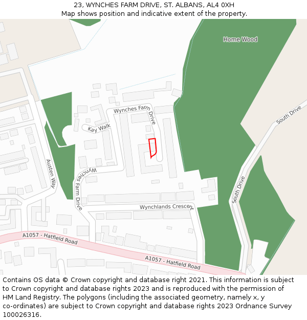 23, WYNCHES FARM DRIVE, ST. ALBANS, AL4 0XH: Location map and indicative extent of plot