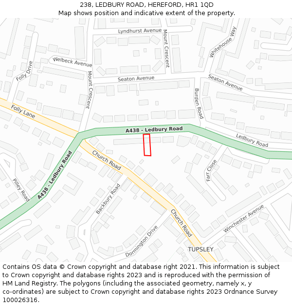238, LEDBURY ROAD, HEREFORD, HR1 1QD: Location map and indicative extent of plot