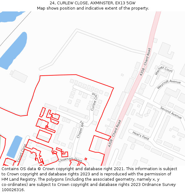 24, CURLEW CLOSE, AXMINSTER, EX13 5GW: Location map and indicative extent of plot