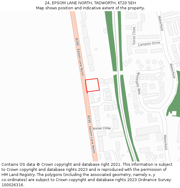 24, EPSOM LANE NORTH, TADWORTH, KT20 5EH: Location map and indicative extent of plot