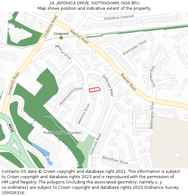 24, JAPONICA DRIVE, NOTTINGHAM, NG6 8PU: Location map and indicative extent of plot