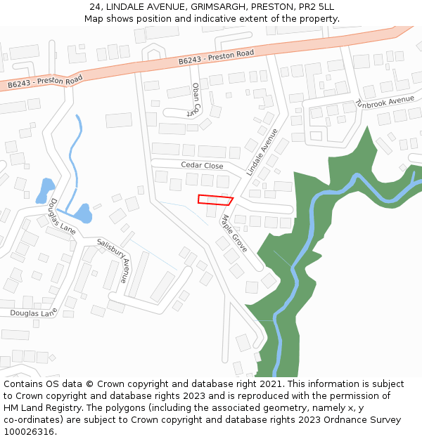 24, LINDALE AVENUE, GRIMSARGH, PRESTON, PR2 5LL: Location map and indicative extent of plot