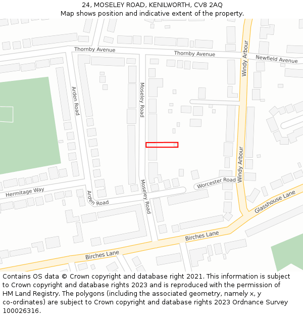 24, MOSELEY ROAD, KENILWORTH, CV8 2AQ: Location map and indicative extent of plot