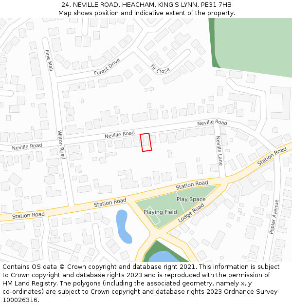 24, NEVILLE ROAD, HEACHAM, KING'S LYNN, PE31 7HB: Location map and indicative extent of plot