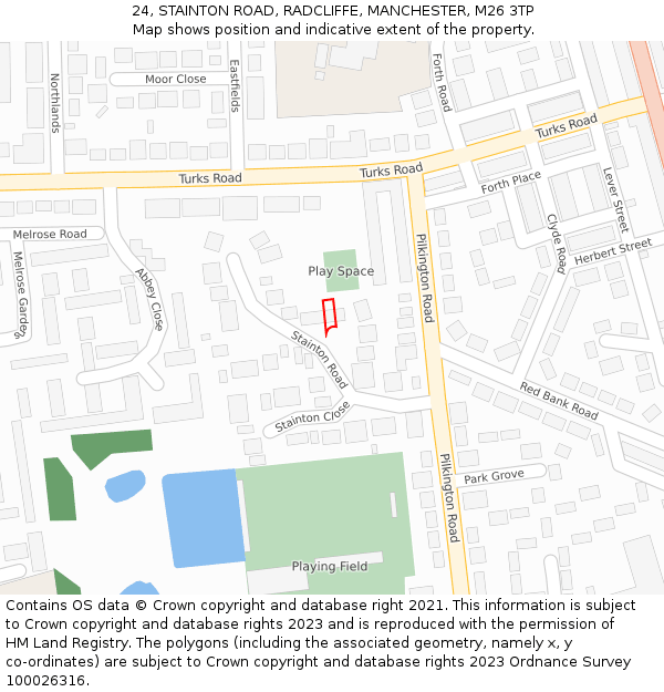 24, STAINTON ROAD, RADCLIFFE, MANCHESTER, M26 3TP: Location map and indicative extent of plot