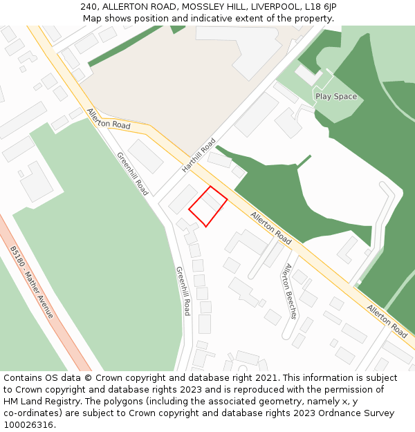 240, ALLERTON ROAD, MOSSLEY HILL, LIVERPOOL, L18 6JP: Location map and indicative extent of plot