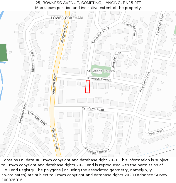 25, BOWNESS AVENUE, SOMPTING, LANCING, BN15 9TT: Location map and indicative extent of plot