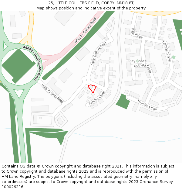25, LITTLE COLLIERS FIELD, CORBY, NN18 8TJ: Location map and indicative extent of plot