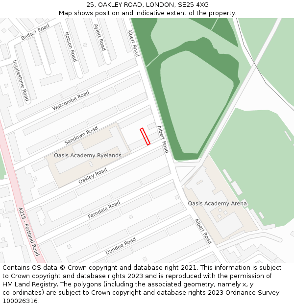 25, OAKLEY ROAD, LONDON, SE25 4XG: Location map and indicative extent of plot