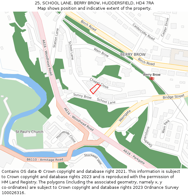 25, SCHOOL LANE, BERRY BROW, HUDDERSFIELD, HD4 7RA: Location map and indicative extent of plot