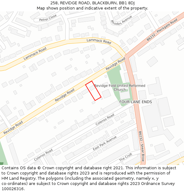 258, REVIDGE ROAD, BLACKBURN, BB1 8DJ: Location map and indicative extent of plot
