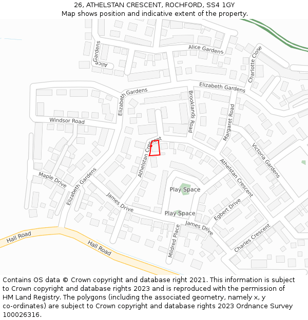 26, ATHELSTAN CRESCENT, ROCHFORD, SS4 1GY: Location map and indicative extent of plot