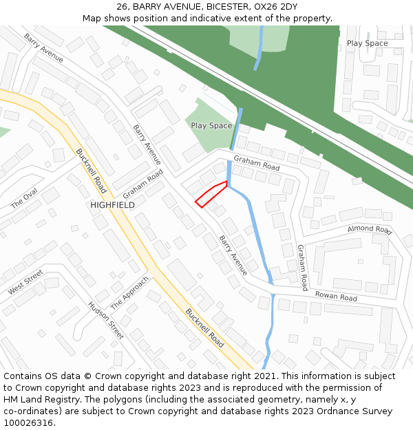 26, BARRY AVENUE, BICESTER, OX26 2DY: Location map and indicative extent of plot