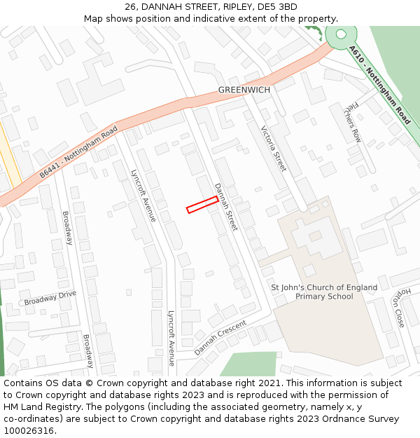 26, DANNAH STREET, RIPLEY, DE5 3BD: Location map and indicative extent of plot