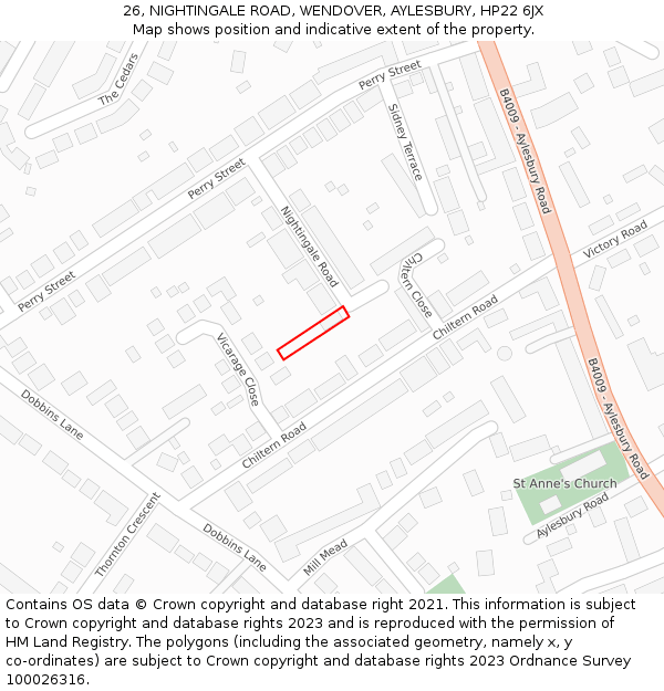 26, NIGHTINGALE ROAD, WENDOVER, AYLESBURY, HP22 6JX: Location map and indicative extent of plot