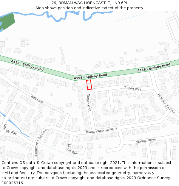 26, ROMAN WAY, HORNCASTLE, LN9 6PL: Location map and indicative extent of plot
