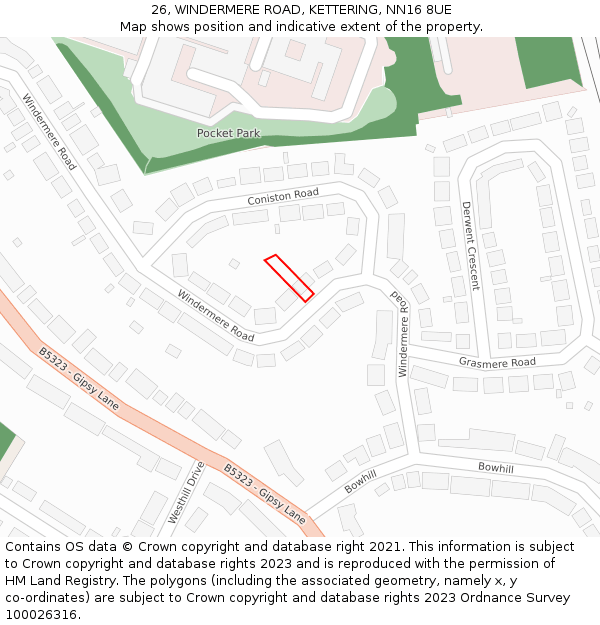 26, WINDERMERE ROAD, KETTERING, NN16 8UE: Location map and indicative extent of plot