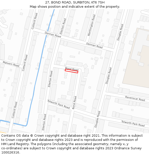 27, BOND ROAD, SURBITON, KT6 7SH: Location map and indicative extent of plot