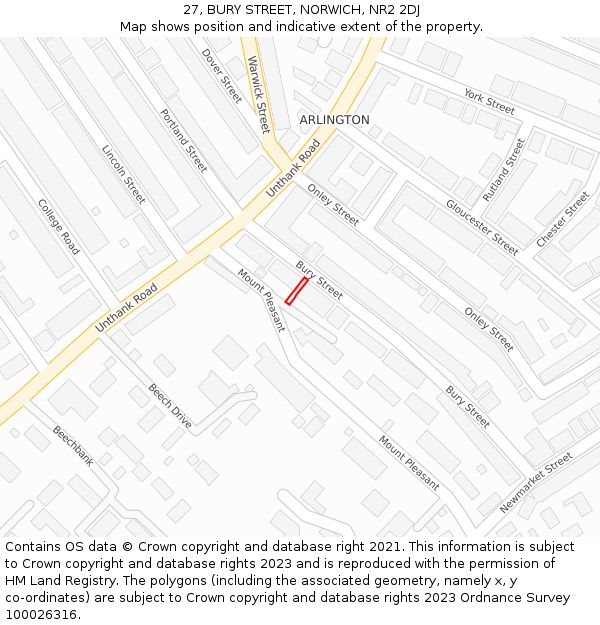 27, BURY STREET, NORWICH, NR2 2DJ: Location map and indicative extent of plot