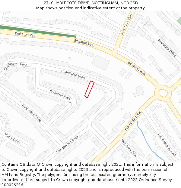 27, CHARLECOTE DRIVE, NOTTINGHAM, NG8 2SD: Location map and indicative extent of plot
