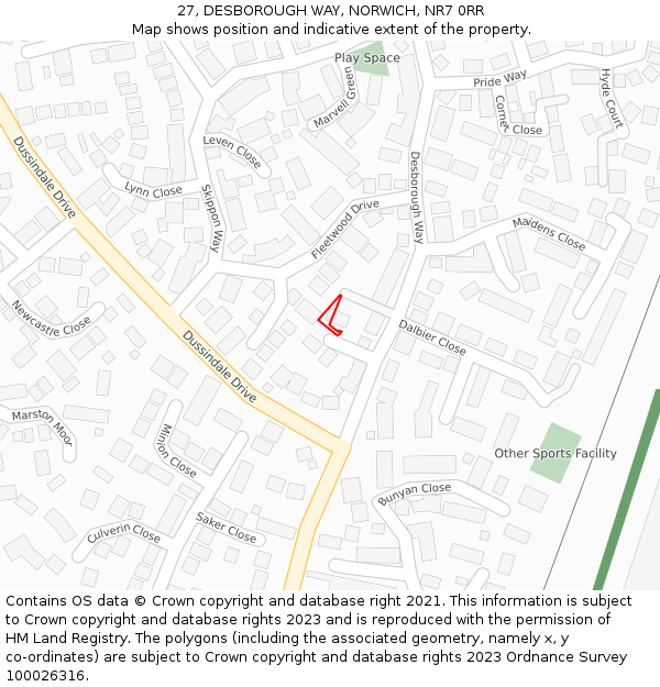 27, DESBOROUGH WAY, NORWICH, NR7 0RR: Location map and indicative extent of plot