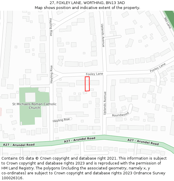 27, FOXLEY LANE, WORTHING, BN13 3AD: Location map and indicative extent of plot