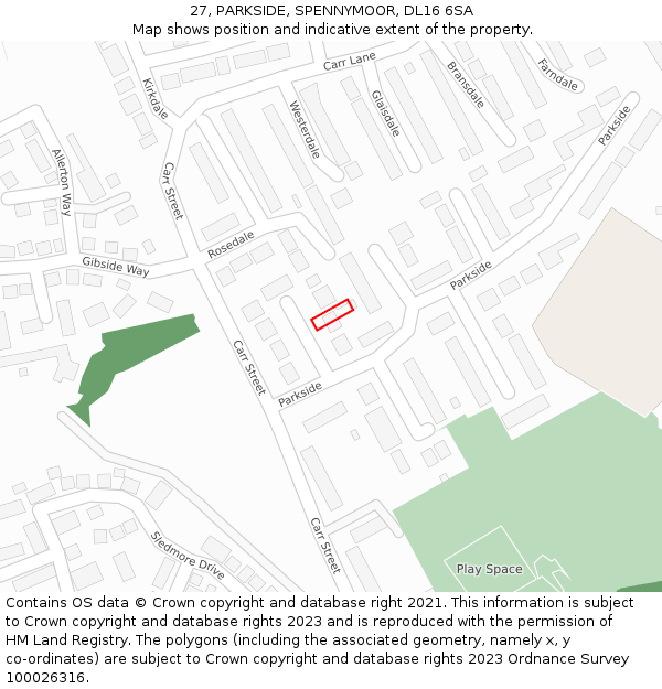 27, PARKSIDE, SPENNYMOOR, DL16 6SA: Location map and indicative extent of plot