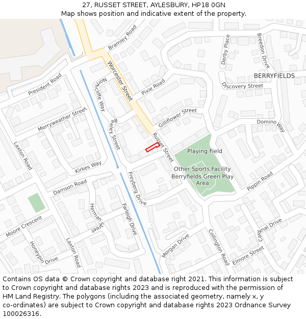 27, RUSSET STREET, AYLESBURY, HP18 0GN: Location map and indicative extent of plot