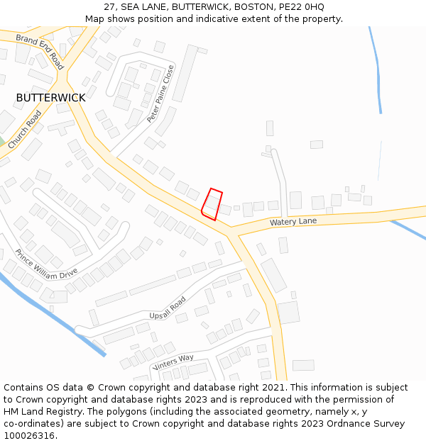 27, SEA LANE, BUTTERWICK, BOSTON, PE22 0HQ: Location map and indicative extent of plot