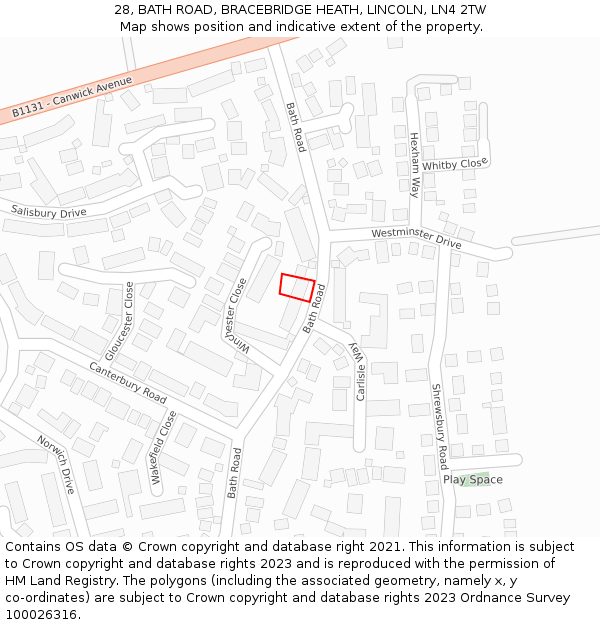 28, BATH ROAD, BRACEBRIDGE HEATH, LINCOLN, LN4 2TW: Location map and indicative extent of plot