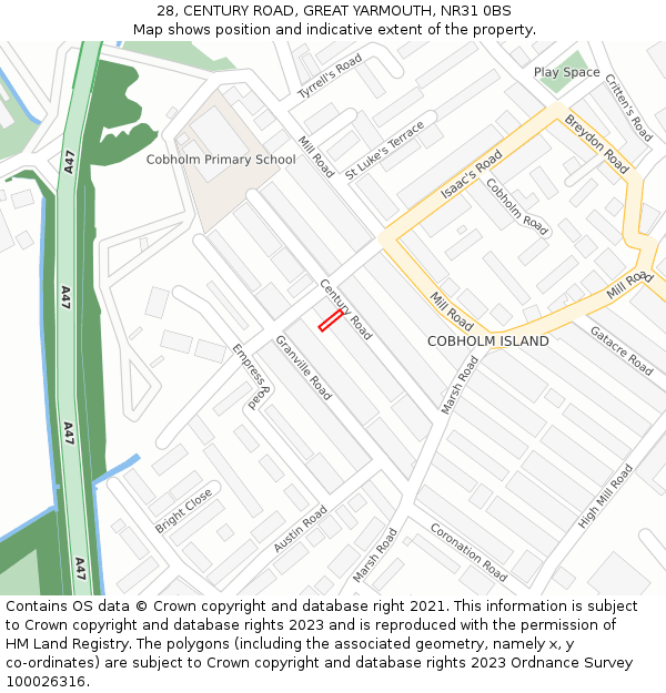 28, CENTURY ROAD, GREAT YARMOUTH, NR31 0BS: Location map and indicative extent of plot