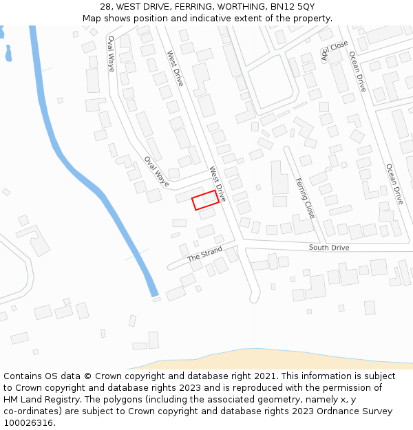 28, WEST DRIVE, FERRING, WORTHING, BN12 5QY: Location map and indicative extent of plot