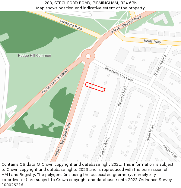 288, STECHFORD ROAD, BIRMINGHAM, B34 6BN: Location map and indicative extent of plot