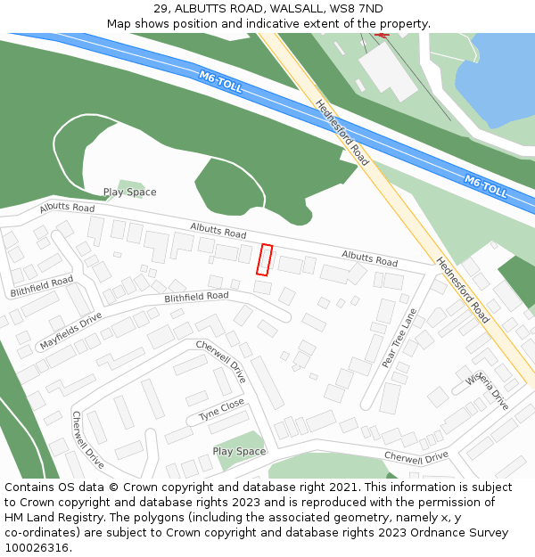 29, ALBUTTS ROAD, WALSALL, WS8 7ND: Location map and indicative extent of plot