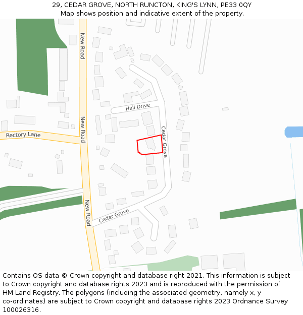 29, CEDAR GROVE, NORTH RUNCTON, KING'S LYNN, PE33 0QY: Location map and indicative extent of plot