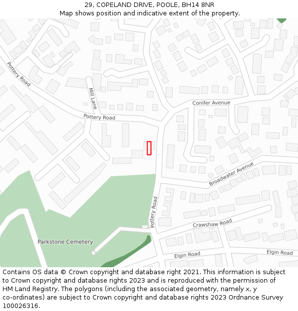 29, COPELAND DRIVE, POOLE, BH14 8NR: Location map and indicative extent of plot