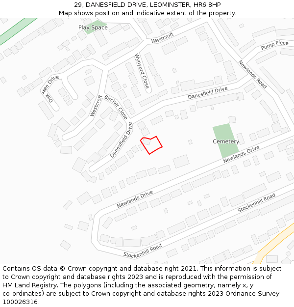 29, DANESFIELD DRIVE, LEOMINSTER, HR6 8HP: Location map and indicative extent of plot