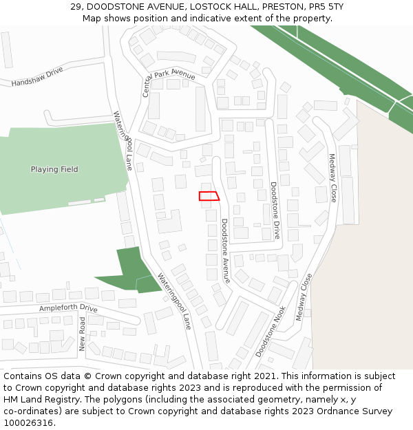 29, DOODSTONE AVENUE, LOSTOCK HALL, PRESTON, PR5 5TY: Location map and indicative extent of plot