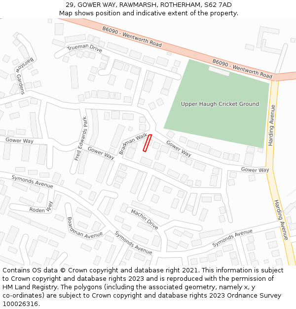 29, GOWER WAY, RAWMARSH, ROTHERHAM, S62 7AD: Location map and indicative extent of plot