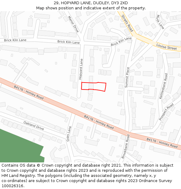 29, HOPYARD LANE, DUDLEY, DY3 2XD: Location map and indicative extent of plot