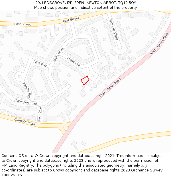 29, LEDSGROVE, IPPLEPEN, NEWTON ABBOT, TQ12 5QY: Location map and indicative extent of plot