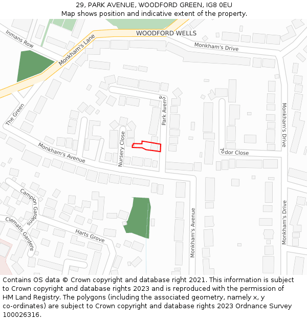 29, PARK AVENUE, WOODFORD GREEN, IG8 0EU: Location map and indicative extent of plot