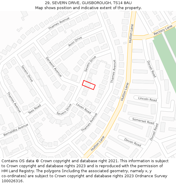 29, SEVERN DRIVE, GUISBOROUGH, TS14 8AU: Location map and indicative extent of plot