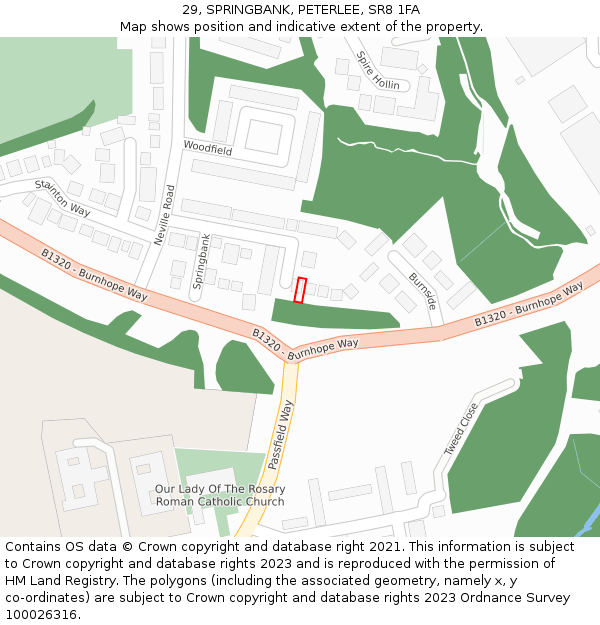 29, SPRINGBANK, PETERLEE, SR8 1FA: Location map and indicative extent of plot
