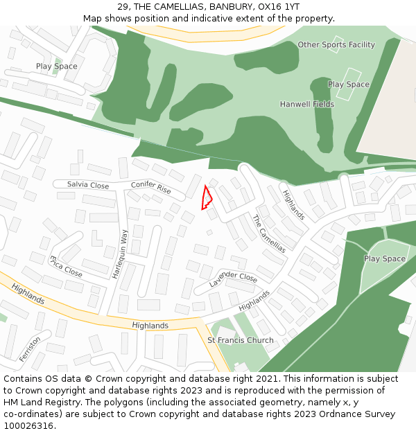 29, THE CAMELLIAS, BANBURY, OX16 1YT: Location map and indicative extent of plot